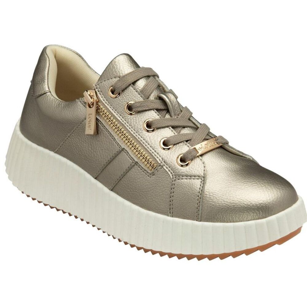 Lotus Shoes Womens/Ladies Kora Leather Sneakers / Gold